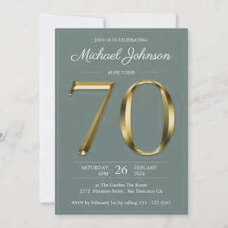 Solid Gold Text Sage Green Classy 70. Geburtstag Einladung