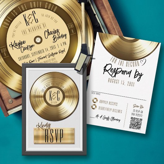Solid Gold Vinyl Record Plaque Wedding Einladung U