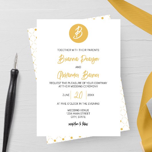 Solid Golden Monogram Wedding Einladung