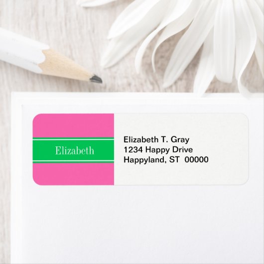 Solid Hot Pink #2 Emerald Green Rbn Name Monogram (Insitu)