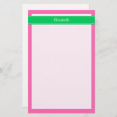 Solid Hot Pink #2 Emerald Green Rbn Name Monogram Briefpapier (Vorne/Hinten)