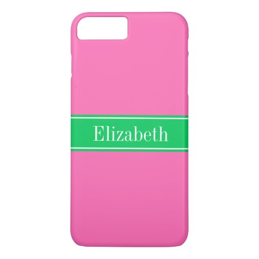 Solid Hot Pink #2 Emerald Green Rbn Name Monogram Case-Mate iPhone Hülle (Rückseite)