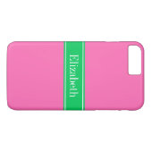Solid Hot Pink #2 Emerald Green Rbn Name Monogram Case-Mate iPhone Hülle (Rückseite (Horizontal))