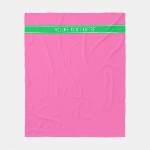 Solid Hot Pink #2 Emerald Green Rbn Name Monogram Fleecedecke