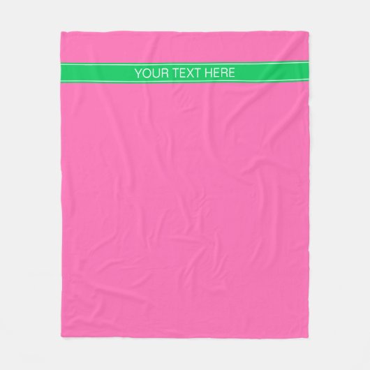 Solid Hot Pink #2 Emerald Green Rbn Name Monogram Fleecedecke (Vorderseite)