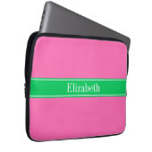 Solid Hot Pink #2 Emerald Green Rbn Name Monogram Laptopschutzhülle (Vorne Rechts)
