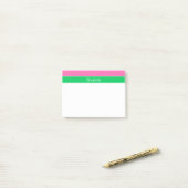 Solid Hot Pink #2 Emerald Green Rbn Name Monogram Post-it Klebezettel (Auf Schreibtisch)