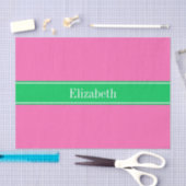 Solid Hot Pink #2 Emerald Green Rbn Name Monogram Seidenpapier (Handwerk)