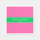 Solid Hot Pink #2 Emerald Green Rbn Name Monogram Serviette (Vorderseite)