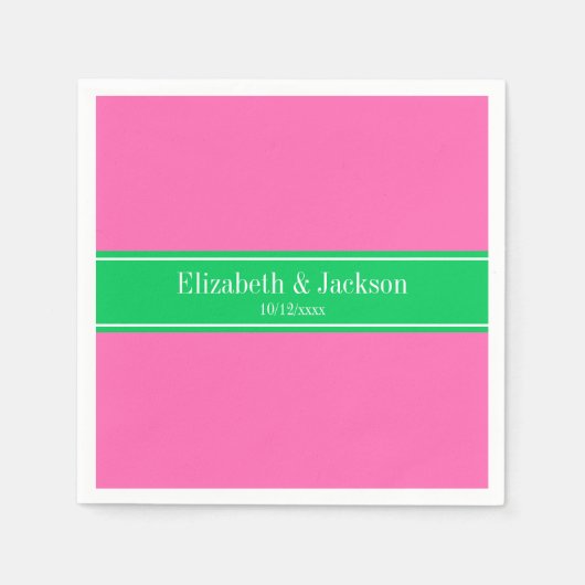 Solid Hot Pink #2 Emerald Green Rbn Name Monogram Serviette (Vorderseite)