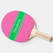 Solid Hot Pink #2 Emerald Green Rbn Name Monogram Tischtennis Schläger (Seitenansicht)