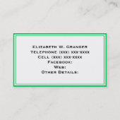 Solid Hot Pink #2 Emerald Green Rbn Name Monogram Visitenkarte (Rückseite)