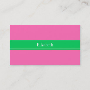 Solid Hot Pink #2 Emerald Green Rbn Name Monogram Visitenkarte