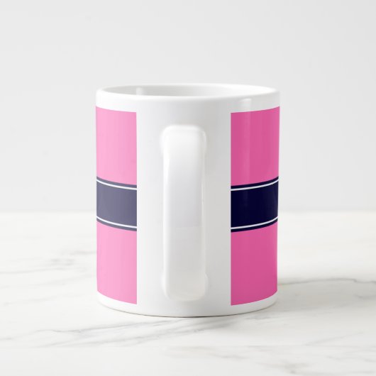 Solid Hot Pink #2, Navy Blue Ribbon Name Monogram Jumbo-Tasse (Rückseite)