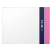 Solid Hot Pink #2, Navy Blue Ribbon Name Monogram Notizblock (Vorderseite)