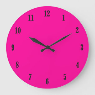 Solid Hot Pink Black Numbers Große Wanduhr