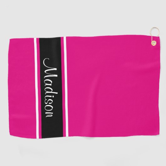 Solid Hot Pink Black Strip Skriptname Golfhandtuch (Horizontal)