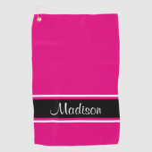 Solid Hot Pink Black Strip Skriptname Golfhandtuch (Vorderseite)