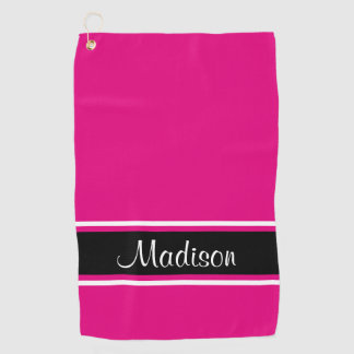 Solid Hot Pink Black Strip Skriptname Golfhandtuch