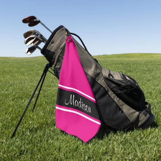 Solid Hot Pink Black Strip Skriptname Golfhandtuch (Gras)