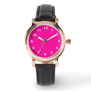 Solid Hot Pink mit weißen Zahlen Armbanduhr