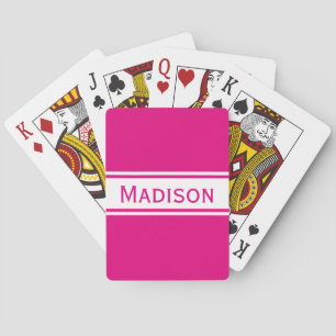 Solid Hot Pink White Stripes Moderner Name Spielkarten