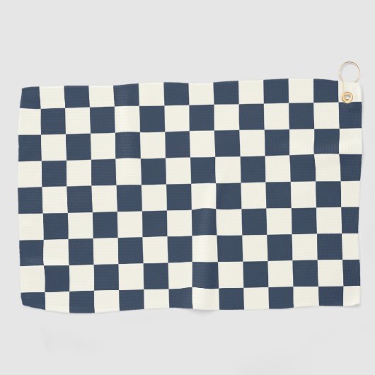 Solid Ivory with Deep Navy Square Pattern Golfhandtuch (Horizontal)