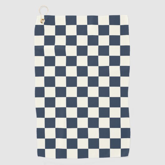 Solid Ivory with Deep Navy Square Pattern Golfhandtuch (Vorderseite)