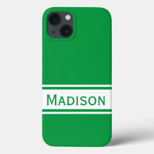 Solid Kelly Green White Stripes Moderner Name Case-Mate iPhone Hülle