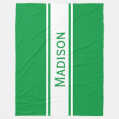 Solid Kelly Green White Stripes Moderner Name Fleecedecke (Vorderseite)