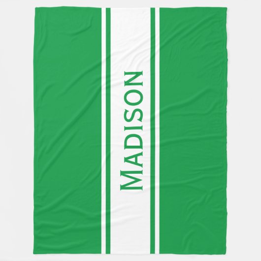 Solid Kelly Green White Stripes Moderner Name Fleecedecke (Vorderseite)