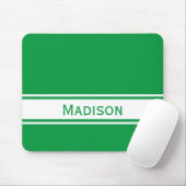 Solid Kelly Green White Stripes Moderner Name Mousepad (Mit Mouse)