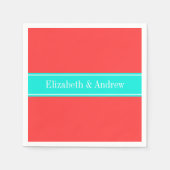 Solid Korallenrot, Helles Aqua Ribbon Name Monogra Serviette (Vorderseite)