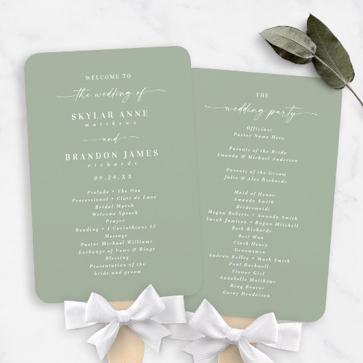 Solid Leaf Green Wedding Ceremony Program Fächer