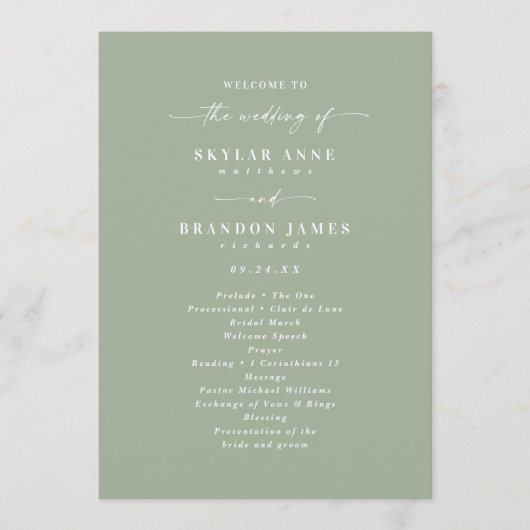 Solid Leaf Green Wedding Ceremony Program Programm (Vorderseite)