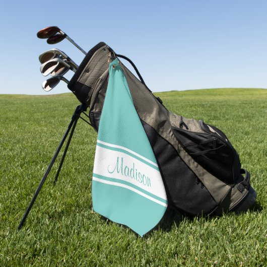 Solid Light Aquamarin White Strip Skriptname Golfhandtuch (Gras)