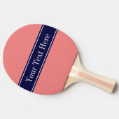 Solid Light Coral, Navy Blue Ribbon Name Monogram Tischtennis Schläger (Seitenansicht)