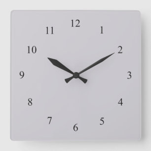 Solid Light Gray with Black Numbers Wall Clock Quadratische Wanduhr