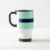 Solid Light Mint, Navy Blue Ribbon Name Monogram Reisebecher (Links)