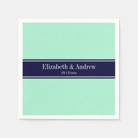 Solid Light Mint, Navy Blue Ribbon Name Monogram Serviette (Vorderseite)