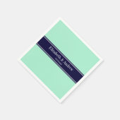 Solid Light Mint, Navy Blue Ribbon Name Monogram Serviette (Ecke)