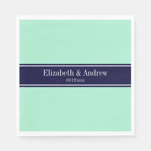 Solid Light Mint, Navy Blue Ribbon Name Monogram Serviette (Vorderseite)
