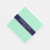 Solid Light Mint, Navy Blue Ribbon Name Monogram Serviette (Ecke)