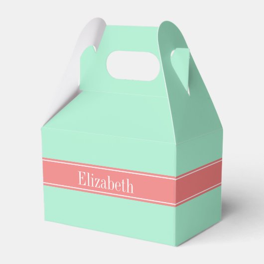 Solid Lt Mint, Lt Coral Ribbon Name Monogramm Geschenkschachtel (Vorderseite)