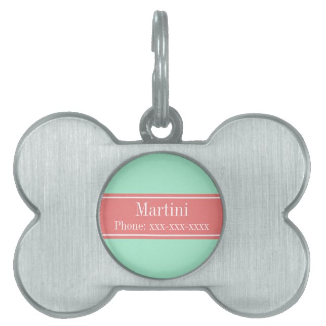 Solid Lt Mint, Lt Coral Ribbon Name Monogramm Tiermarke (Vorderseite)