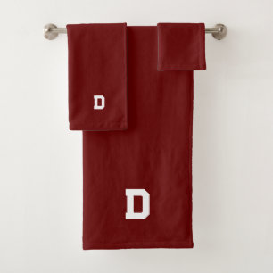 Solid Maroon Initial Bath Set