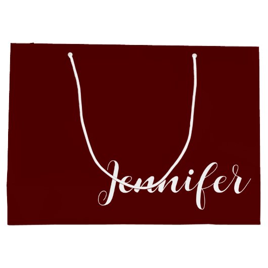 Solid Maroon Large Gift Bag with Custom Name Große Geschenktüte (Rückseite)