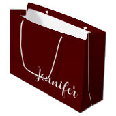 Solid Maroon Large Gift Bag with Custom Name Große Geschenktüte (Vorderseite Schrägansicht)