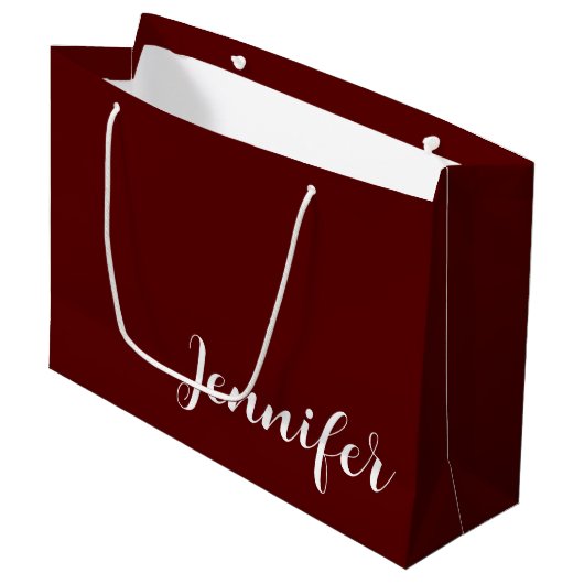 Solid Maroon Large Gift Bag with Custom Name Große Geschenktüte (Vorderseite Schrägansicht)