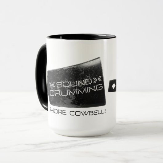 Solid, "mehr Cowbell trommelnd!" Tasse (Vorderseite Links)